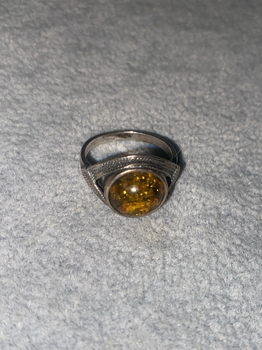 Silver Ring with Amber Cabochon